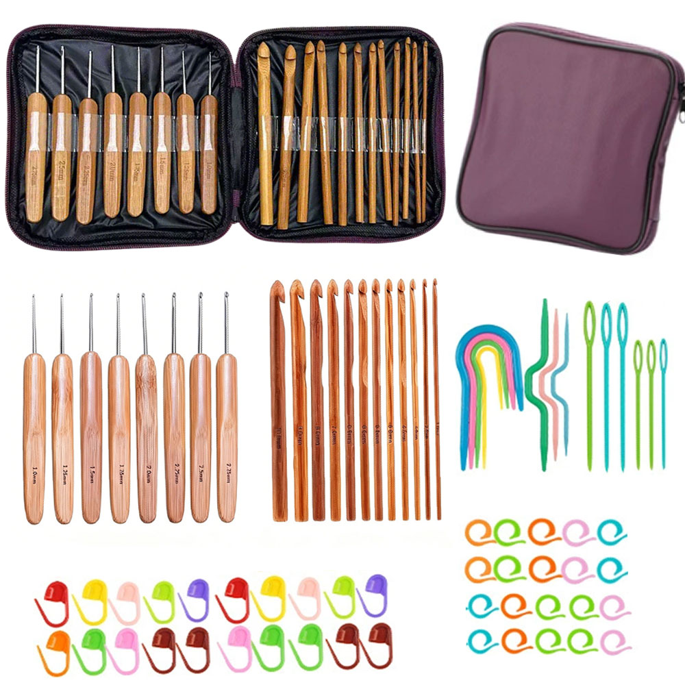 Art Craft Material - 74pcs Set Jarum Rajut Bambu Alat