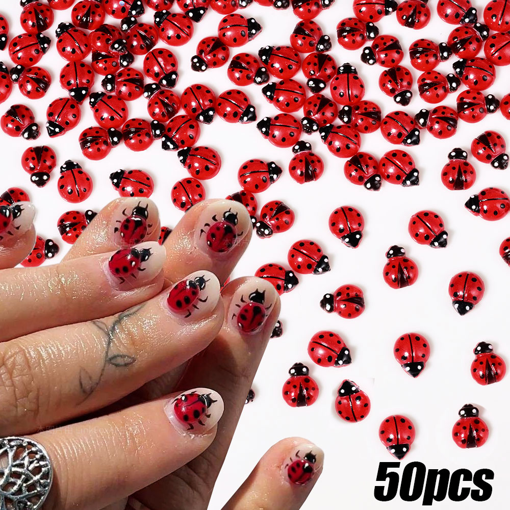 Art Craft Ladybug - 50 Buah Jimat Kuku Kepik Merah