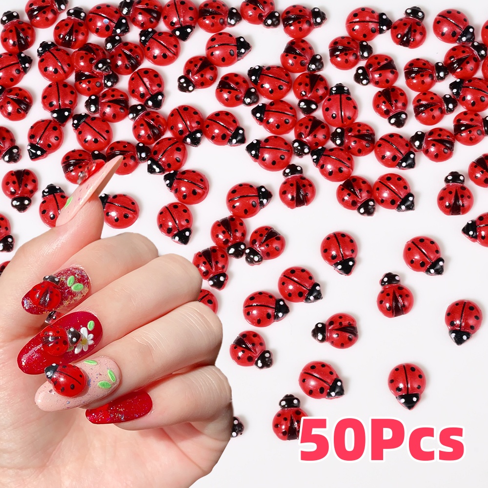 50 Buah Hiasan Kuku Kepik Mera - Art Craft Ladybug ulasan dan harga