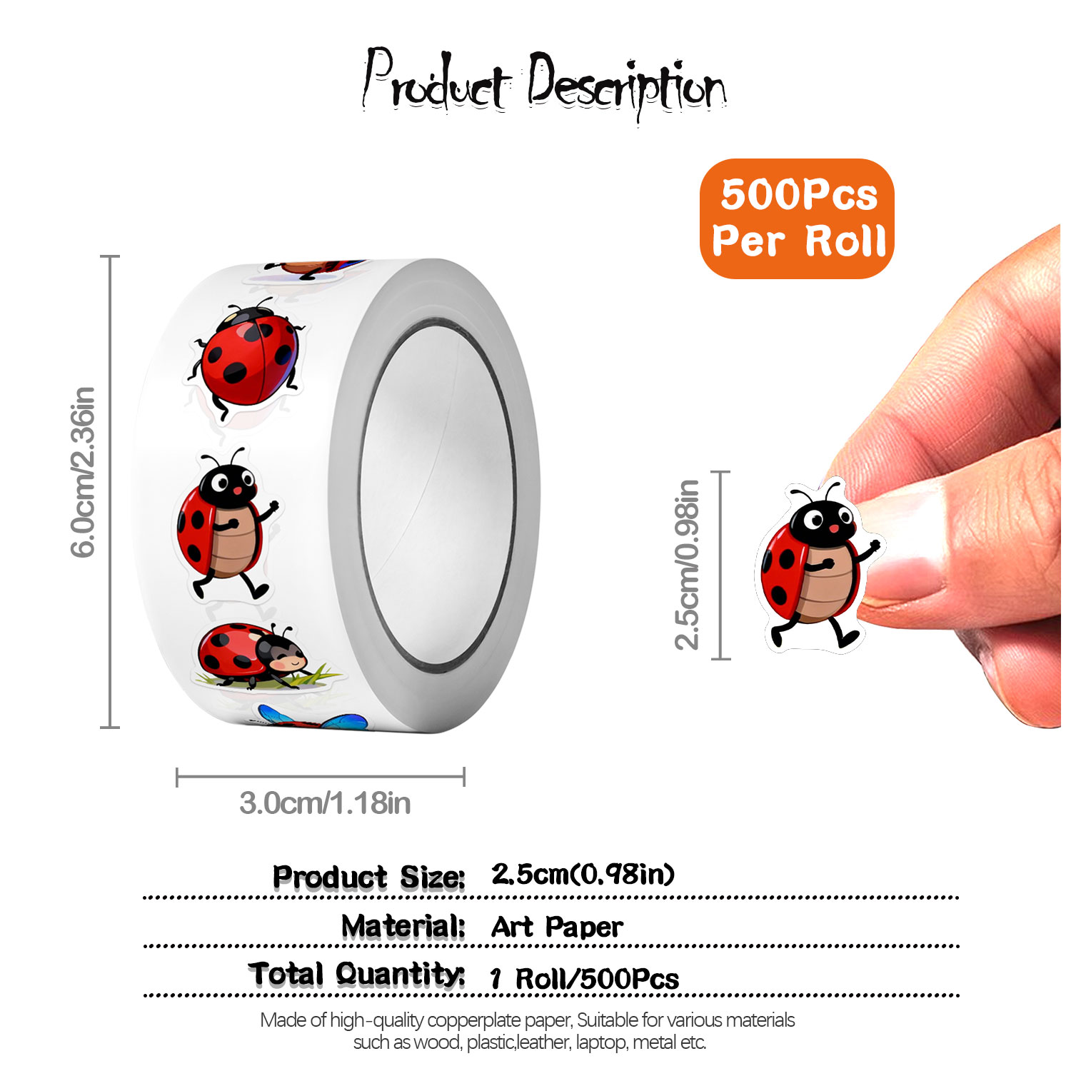 1Roll (500Pcs) 10 Stiker Kepik - Art Craft Ladybug ulasan dan harga